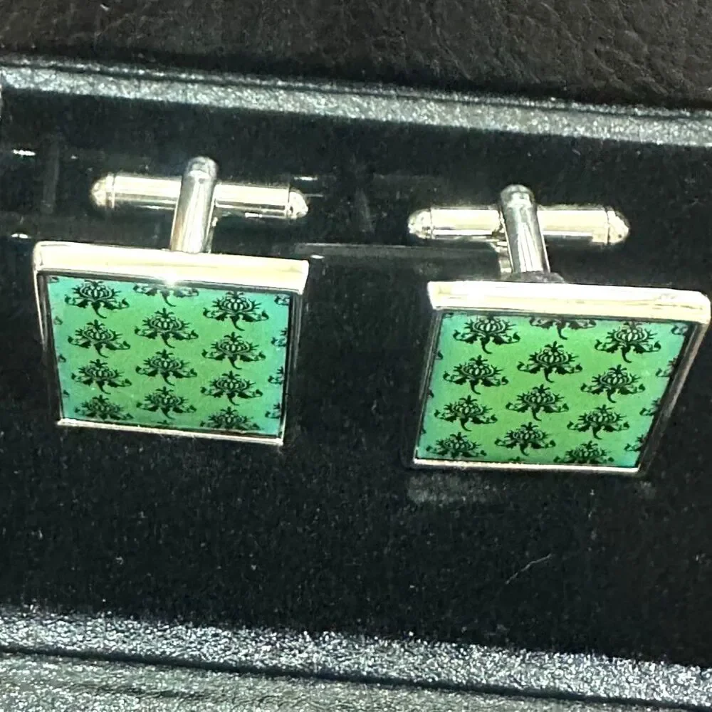 Victorian Damask Cufflinks – Silver-Tone with Teal Green
